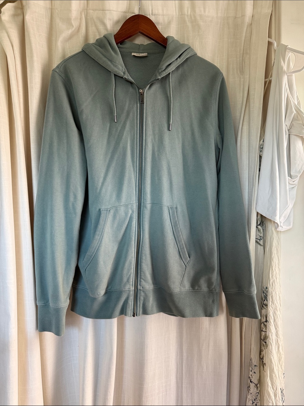 Men's Zip-Up Hoodie in Sage Green - Lightweight Everyday Sweater